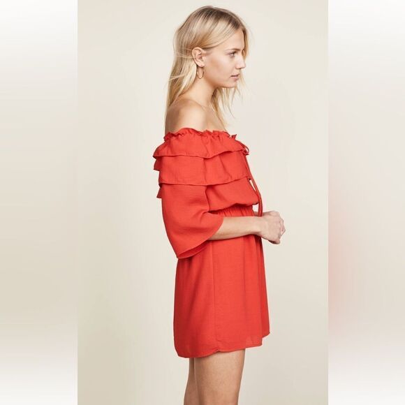 Jack by BB Dakota M Vibrant Poppy Red On or Off Shoulder Ruffle Mini Dress - Picture 3 of 16